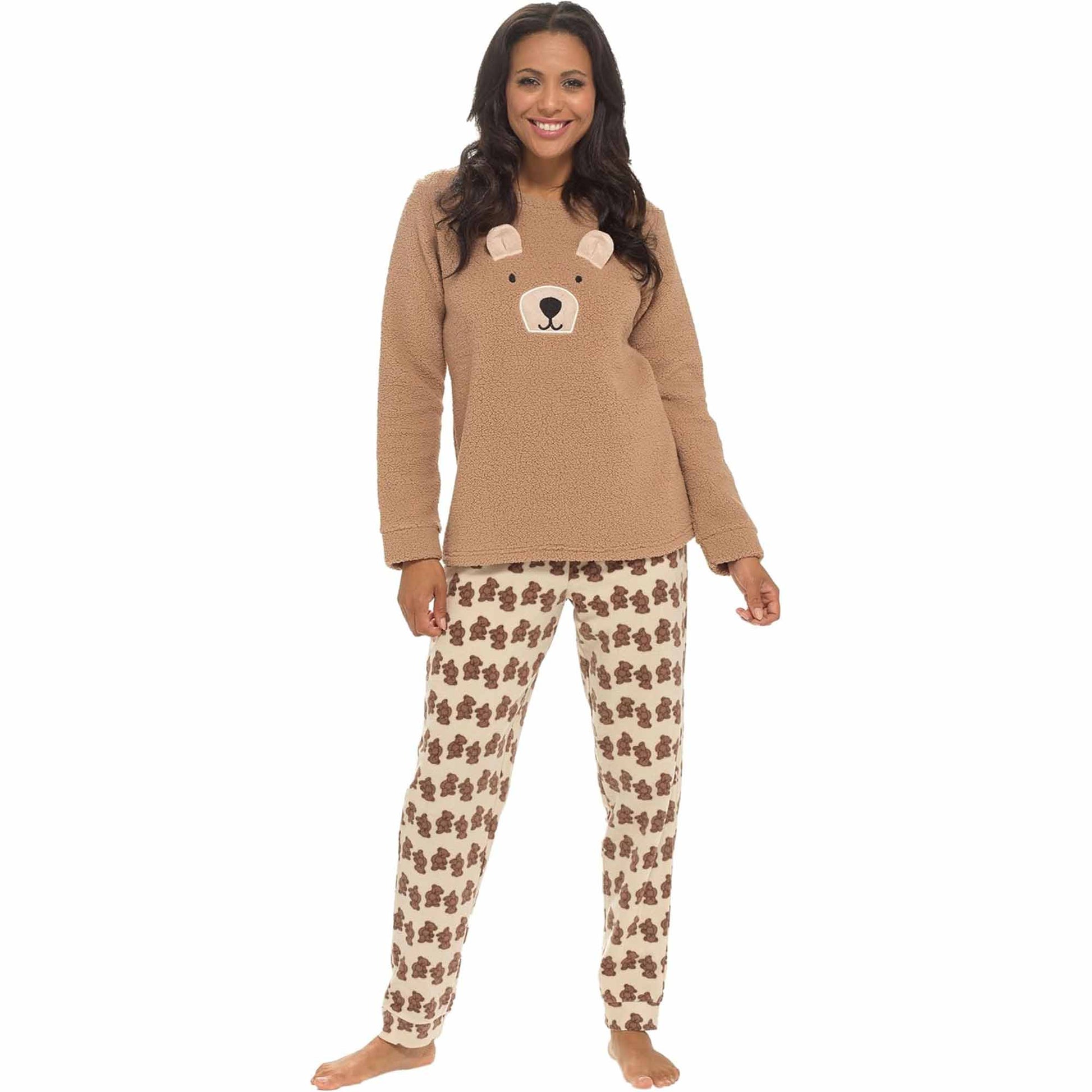 Women's Teddy Bear Warm Soft Fleece Pyjama Set Cozy Loungewear PJs