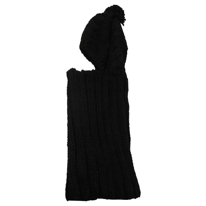 Women's Thermal Beanie Hat with Cable Knit Design and Pom Pom 2-In-1 Snood Scarf Winter Accessory in Cream Pink Black Grey Sock Stack BLACK Hats