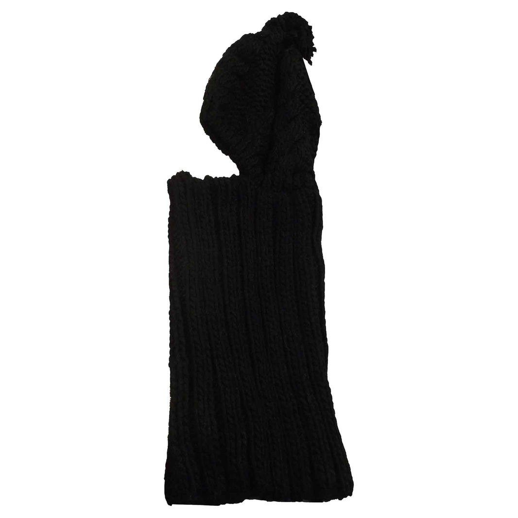 Women's Thermal Beanie Hat with Cable Knit Design and Pom Pom 2-In-1 Snood Scarf Winter Accessory in Cream Pink Black Grey Sock Stack BLACK Hats