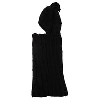 Women's Thermal Beanie Hat with Cable Knit Design and Pom Pom 2-In-1 Snood Scarf Winter Accessory in Cream Pink Black Grey Sock Stack BLACK Hats