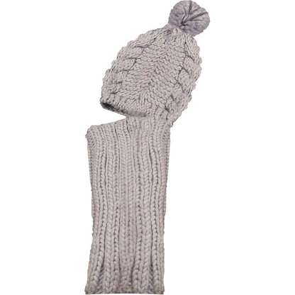 Women's Thermal Beanie Hat with Cable Knit Design and Pom Pom 2-In-1 Snood Scarf Winter Accessory in Cream Pink Black Grey Sock Stack GREY Hats