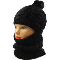 Women's Thermal Beanie Hat with Cable Knit Design and Pom Pom 2-In-1 Snood Scarf Winter Accessory in Cream Pink Black Grey Sock Stack Hats