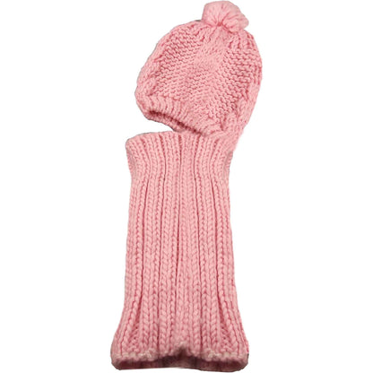 Women's Thermal Beanie Hat with Cable Knit Design and Pom Pom 2-In-1 Snood Scarf Winter Accessory in Cream Pink Black Grey Sock Stack PINK Hats