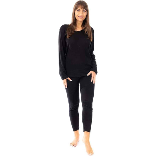 Women's Thermal Long Sleeve Top and Pants Set Winter Base Layers Warm Insulating Cotton Rich Fabric Sizes S to XXL Multiple Colors by Heatwave Thermalwear BLACK / 10-12 Thermal Underwear