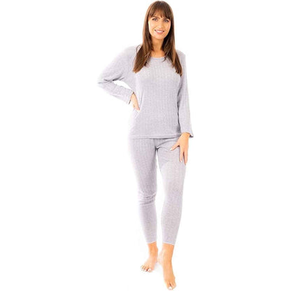 Women's Thermal Long Sleeve Top and Pants Set Winter Base Layers Warm Insulating Cotton Rich Fabric Sizes S to XXL Multiple Colors by Heatwave Thermalwear MARL GREY / 10-12 Thermal Underwear