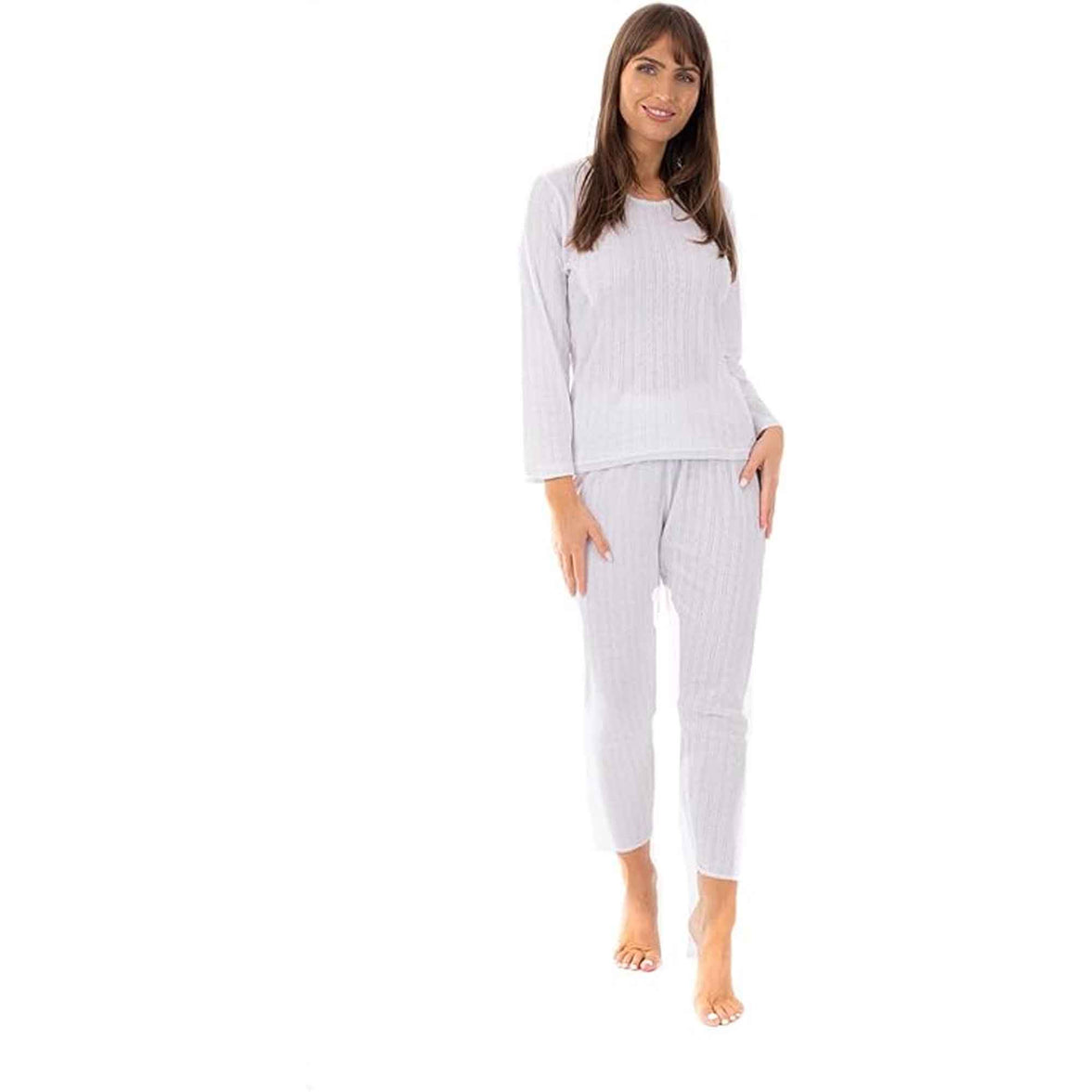 Women's Thermal Long Sleeve Top and Pants Set Winter Base Layers Warm Insulating Cotton Rich Fabric Sizes S to XXL Multiple Colors by Heatwave Thermalwear WHITE / 10-12 Thermal Underwear