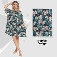 Women's Tropical Baggy Nighty Dress Oversized T-Shirt Nighties 100% Cotton Short Sleeved Nightshirt for Ladies by Daisy Dreamer TROPICAL Night Dress