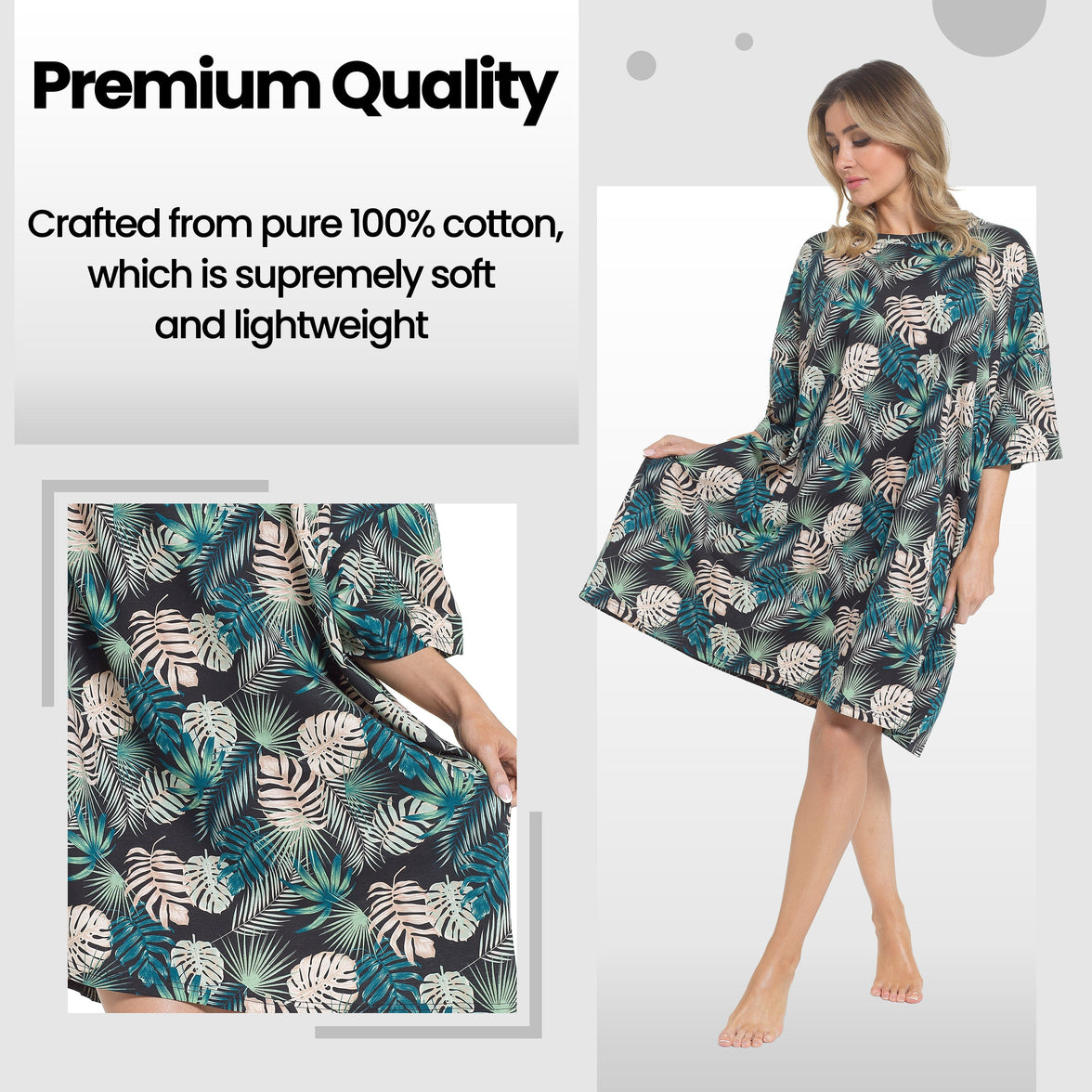 Women's Tropical Baggy Nighty Dress Oversized T-Shirt Nighties 100% Cotton Short Sleeved Nightshirt for Ladies by Daisy Dreamer TROPICAL Night Dress