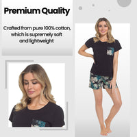 Women's Tropical Pyjama Set T-Shirt & Shorts PJs Soft Cotton Loungewear Summer Holiday Sleepwear by Daisy Dreamer Pyjamas