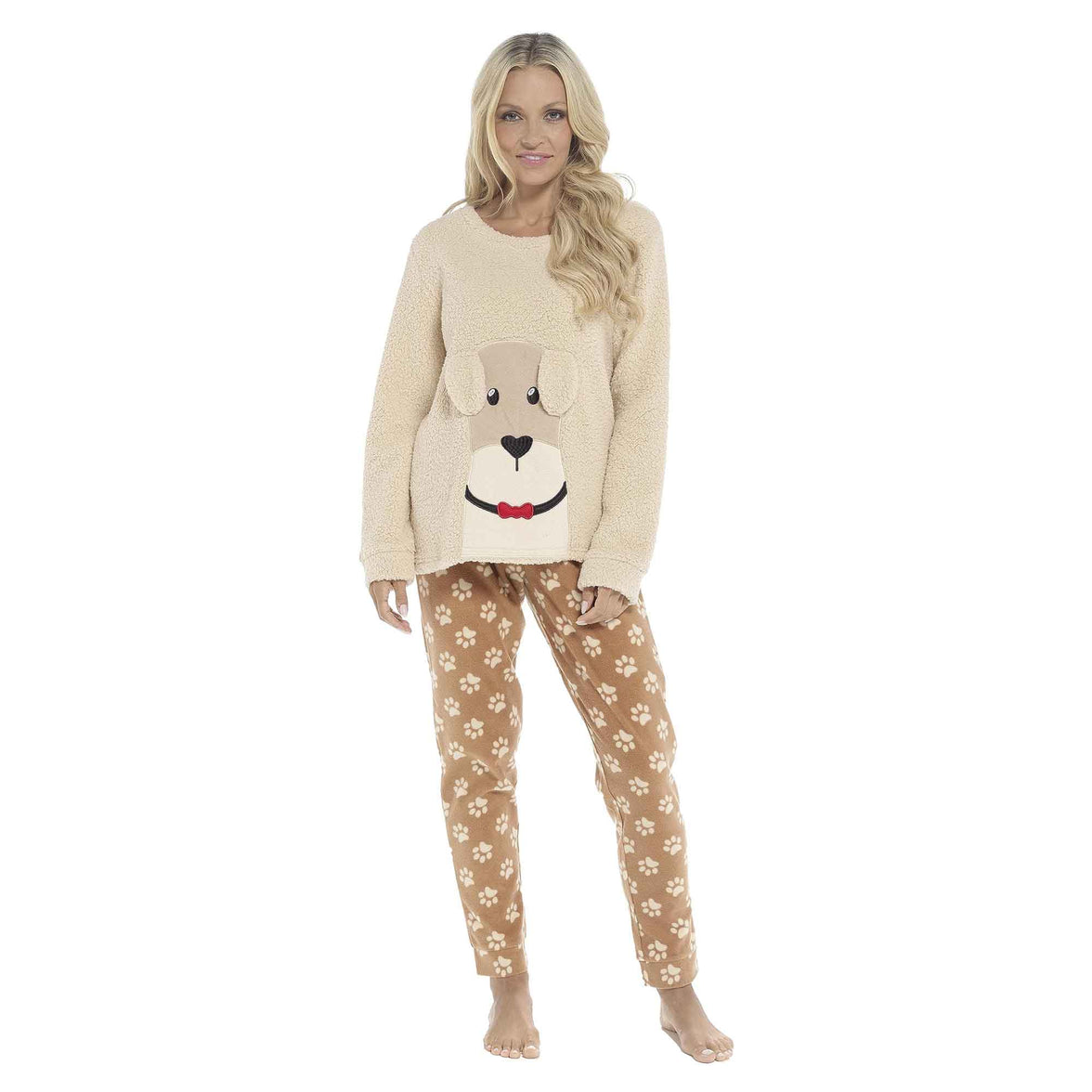 Women's Ultra-Soft Fleece Dog Snuggle Pyjama Set with Elasticated Patterned Pants Cozy Long Sleeve Top Winter Loungewear Sleepwear UK Sizes 8-22 by Daisy Dreamer Pyjamas