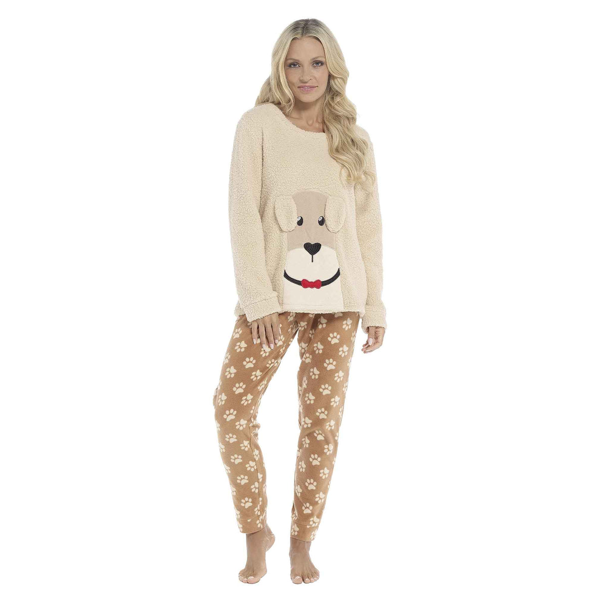 Women's Ultra-Soft Fleece Dog Snuggle Pyjama Set with Elasticated Patterned Pants Cozy Long Sleeve Top Winter Loungewear Sleepwear UK Sizes 8-22 by Daisy Dreamer Pyjamas