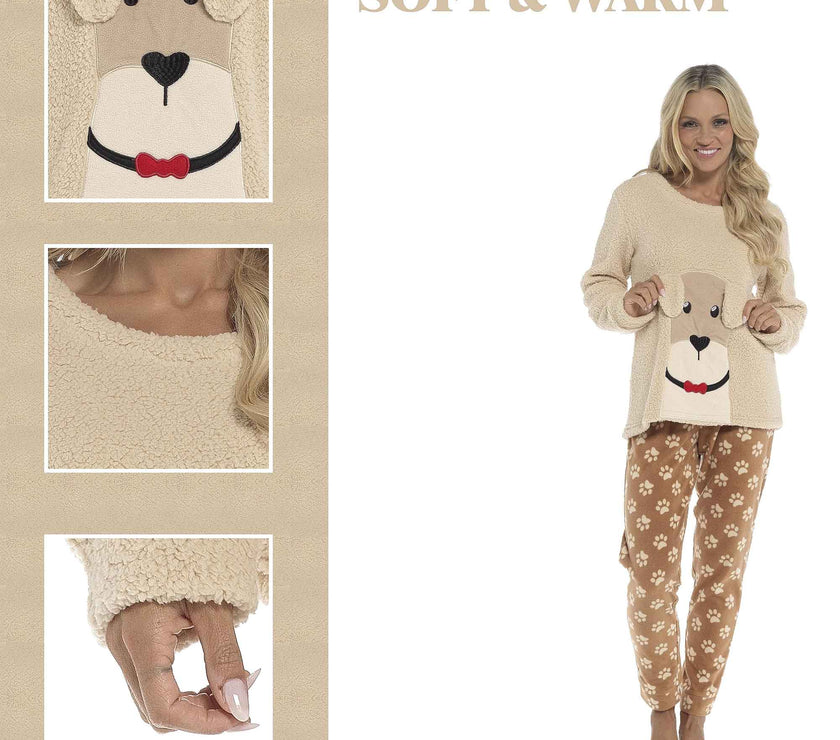 Daisy Dreamer Women's Pyjama Set Ultra Soft Fleece Dog Snuggle ...