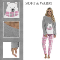Women's Ultra-Soft Fleece Pyjama Set Cozy Polar Bear Print Long Sleeve Top and Elasticated Bottoms Warm Winter Nightwear by Daisy Dreamer Pyjamas