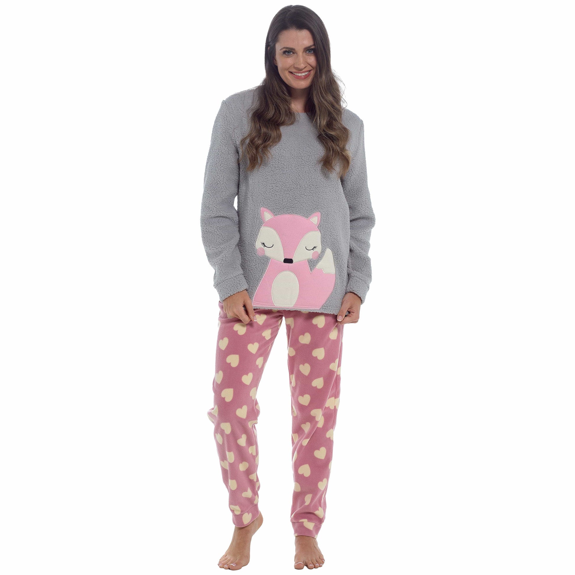 Women's Ultra-Soft Fox Snuggle Fleece Pyjama Set with Long Sleeve Top and Elasticated Bottoms for Lounging and Sleepwear by Daisy Dreamer Pyjamas