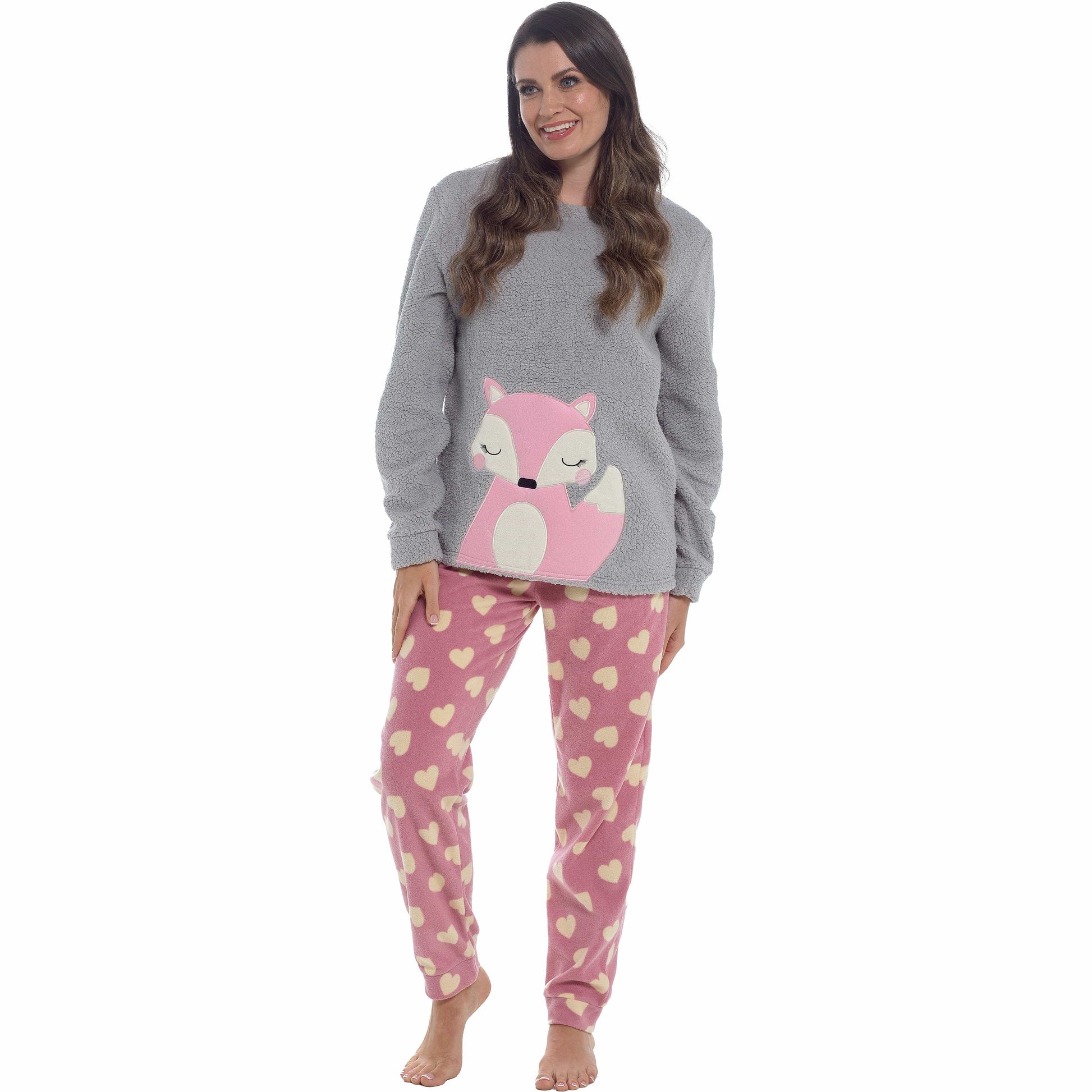 Women's Ultra-Soft Fox Snuggle Fleece Pyjama Set with Long Sleeve Top and Elasticated Bottoms for Lounging and Sleepwear by Daisy Dreamer Pyjamas
