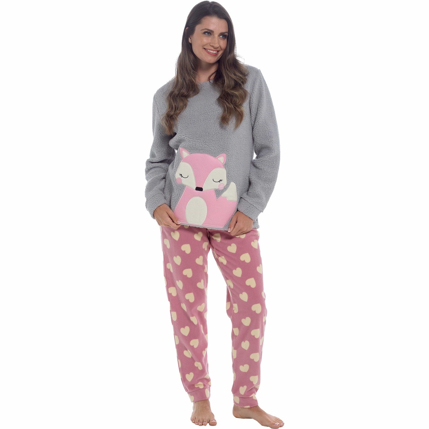 Women's Ultra-Soft Fox Snuggle Fleece Pyjama Set with Long Sleeve Top and Elasticated Bottoms for Lounging and Sleepwear by Daisy Dreamer Pyjamas
