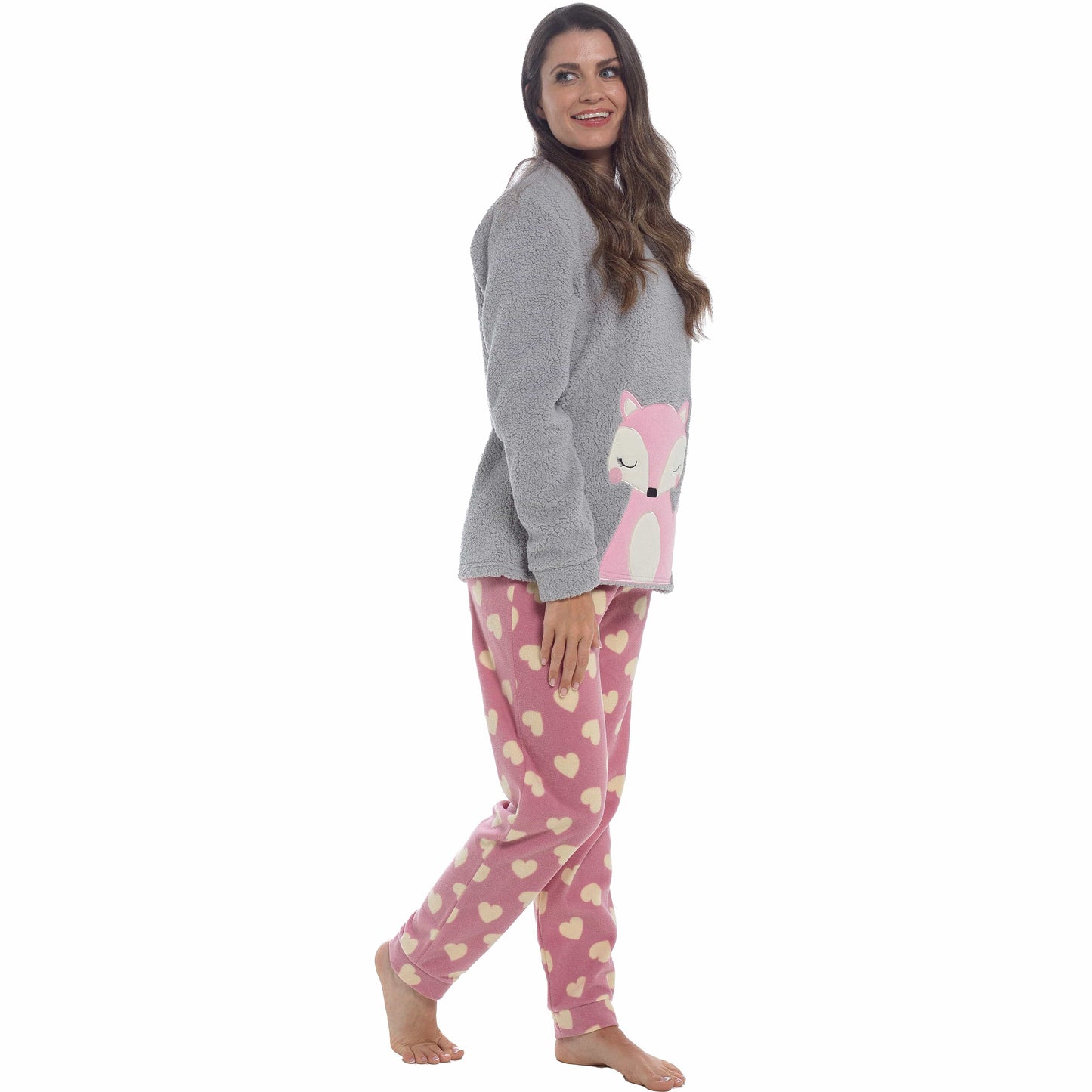 Women's Ultra-Soft Fox Snuggle Fleece Pyjama Set with Long Sleeve Top and Elasticated Bottoms for Lounging and Sleepwear by Daisy Dreamer Pyjamas