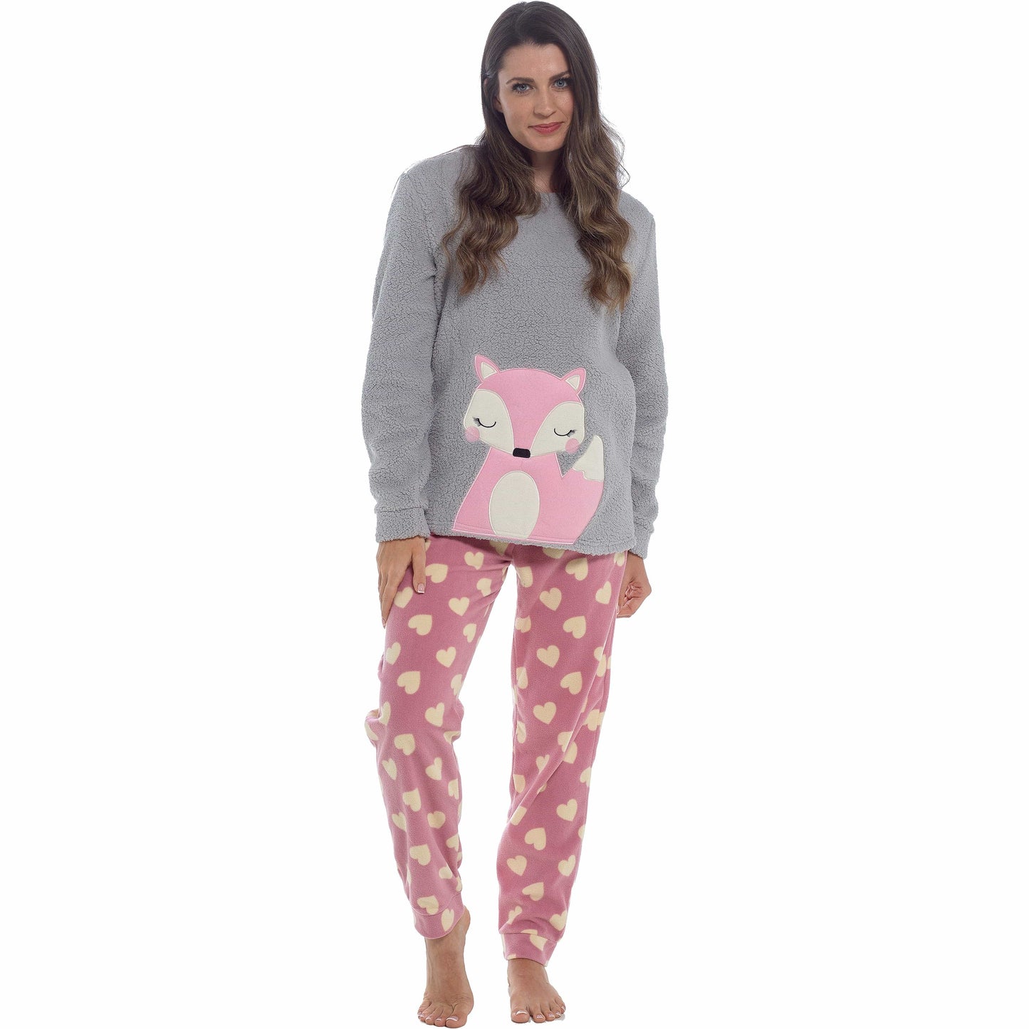 Women's Ultra-Soft Fox Snuggle Fleece Pyjama Set with Long Sleeve Top and Elasticated Bottoms for Lounging and Sleepwear by Daisy Dreamer Pyjamas