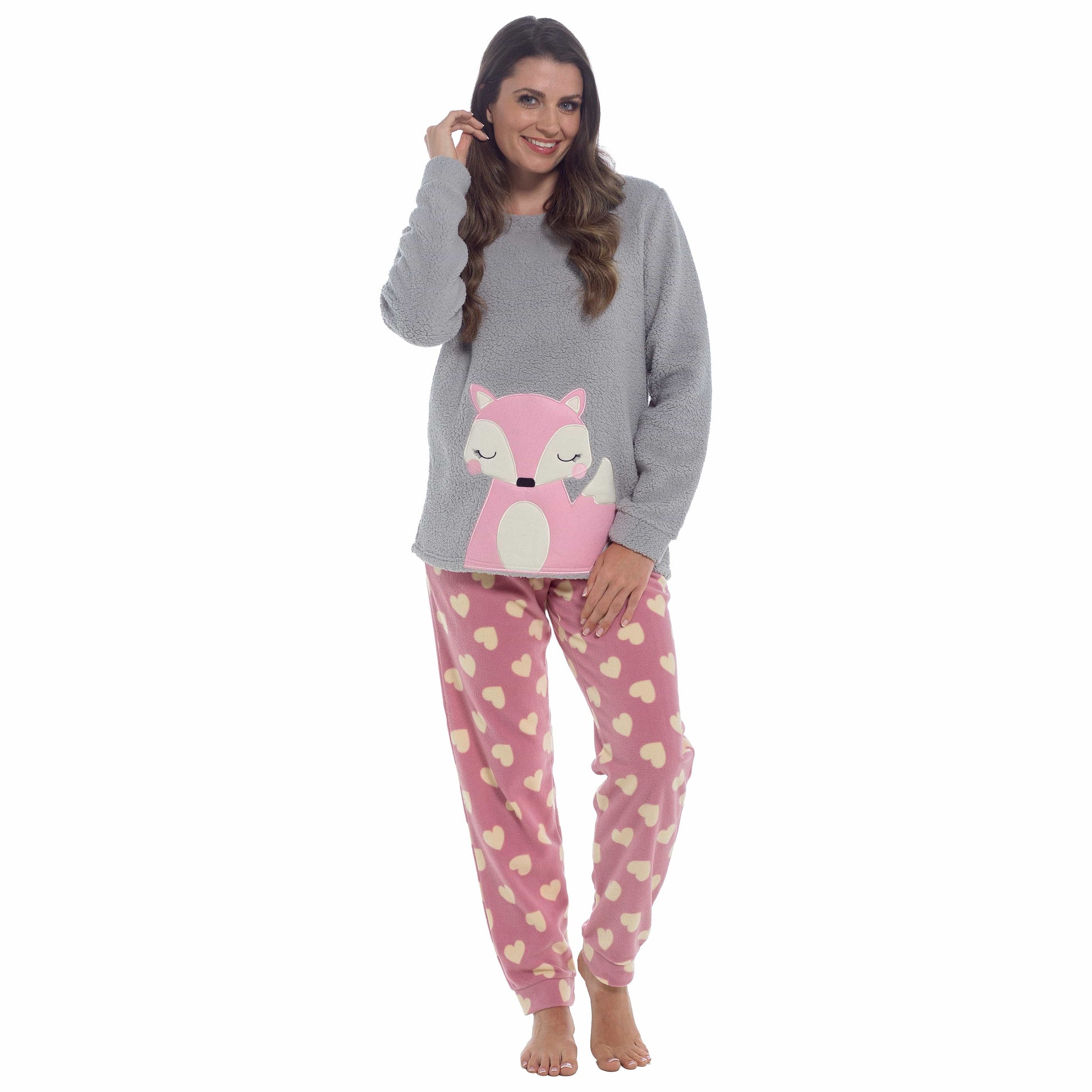Women's Ultra-Soft Fox Snuggle Fleece Pyjama Set with Long Sleeve Top and Elasticated Bottoms for Lounging and Sleepwear by Daisy Dreamer SMALL | 8-10 / Fox Pyjamas
