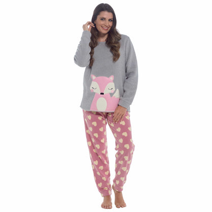 Women's Ultra-Soft Fox Snuggle Fleece Pyjama Set with Long Sleeve Top and Elasticated Bottoms for Lounging and Sleepwear by Daisy Dreamer SMALL | 8-10 / Fox Pyjamas