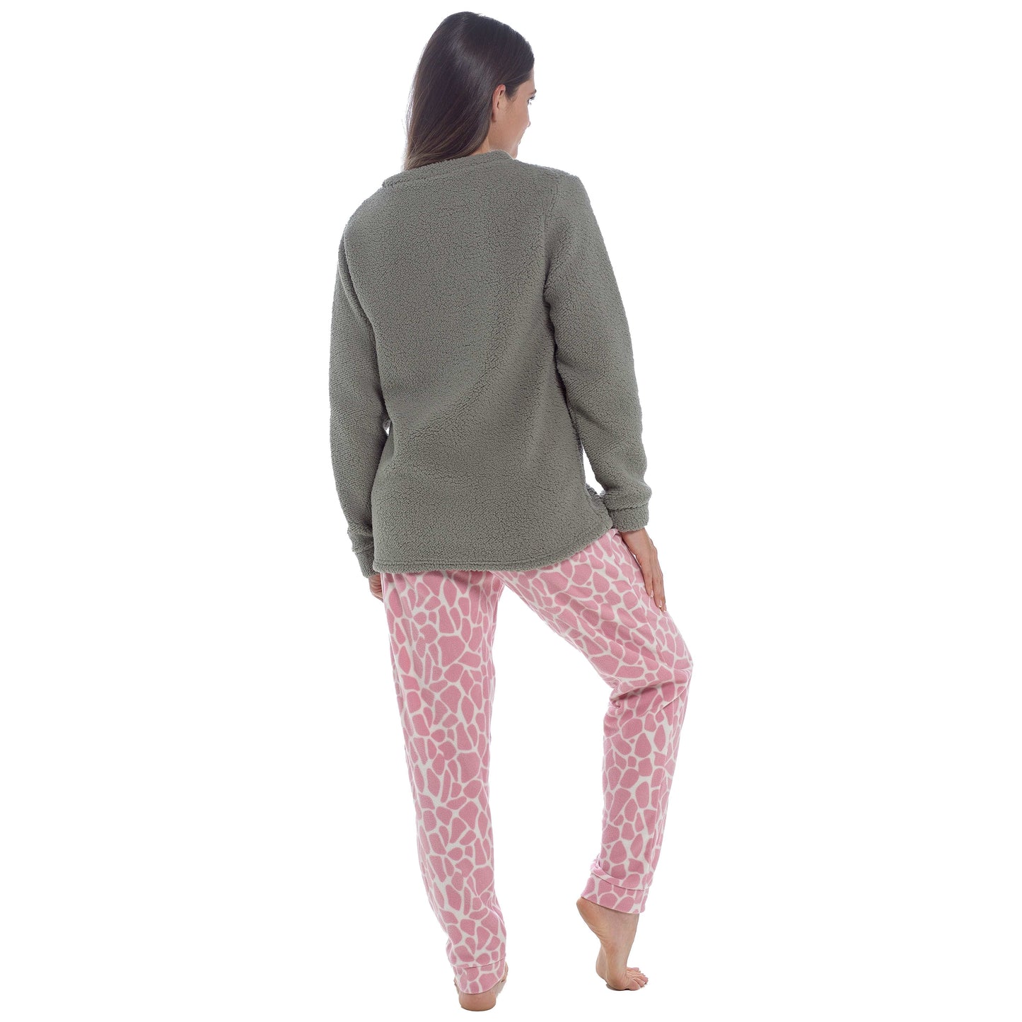 Women's Ultra-Soft Giraffe Snuggle Fleece Pyjama Set with Long Sleeve Top and Elasticated Bottoms for Lounging and Sleepwear by Daisy Dreamer Pyjamas