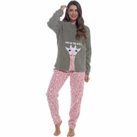 Women's Ultra-Soft Giraffe Snuggle Fleece Pyjama Set with Long Sleeve Top and Elasticated Bottoms for Lounging and Sleepwear by Daisy Dreamer Pyjamas