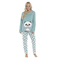 Women's Ultra-Soft Panda Snuggle Fleece Pyjama Set with Long Sleeve Top and Elasticated Bottoms for Lounging and Sleepwear by Daisy Dreamer Pyjamas