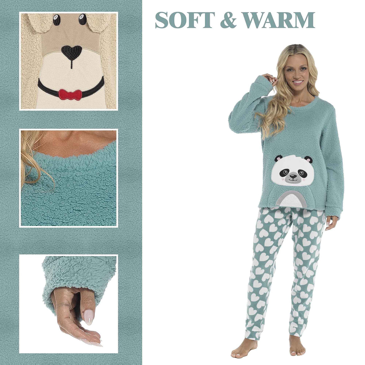Women's Ultra-Soft Panda Snuggle Fleece Pyjama Set with Long Sleeve Top and Elasticated Bottoms for Lounging and Sleepwear by Daisy Dreamer Pyjamas