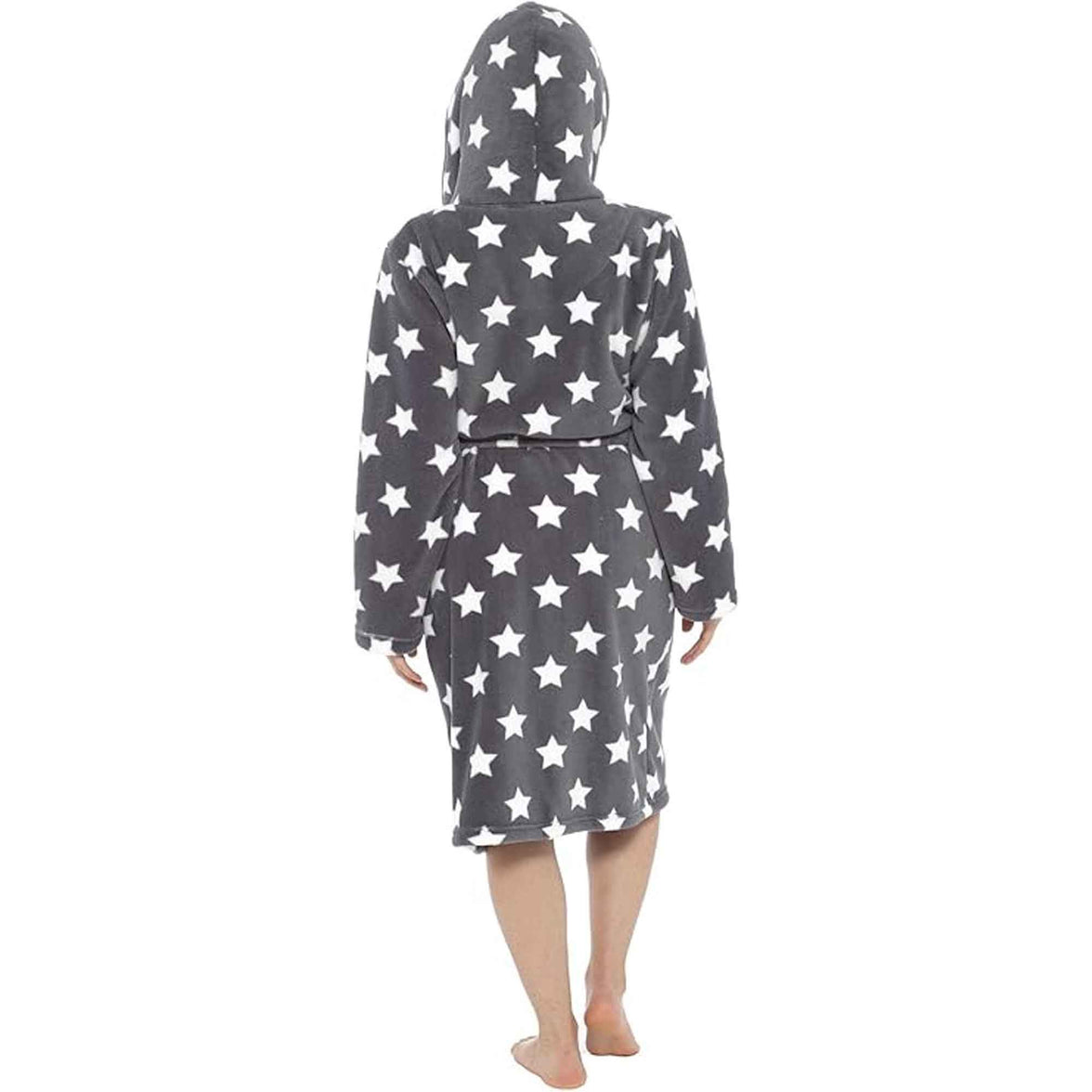 Women's Ultra Soft Plush Fleece Hooded Dressing Gown with Sherpa Lining Star Patterned Cozy Loungewear Nightwear Available in Sizes Small to X Large by Daisy Dreamer Robe