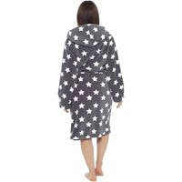 Women's Ultra Soft Plush Fleece Hooded Dressing Gown with Sherpa Lining Star Patterned Cozy Loungewear Nightwear Available in Sizes Small to X Large by Daisy Dreamer Robe