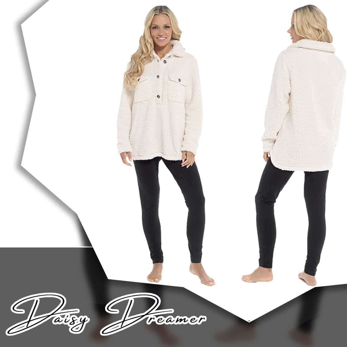 Women's Ultra-Soft Sherpa Lounge Set Long Sleeve Top and Leggings with Double Pockets Cozy Pajamas for Chilly Days Multiple Sizes Daisy Dreamer Pyjamas