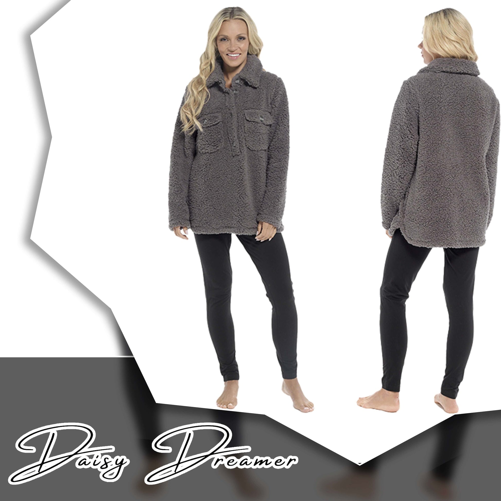 Women's Ultra-Soft Sherpa Lounge Set Long Sleeve Top and Leggings with Double Pockets Cozy Pajamas for Chilly Days Multiple Sizes Daisy Dreamer Pyjamas