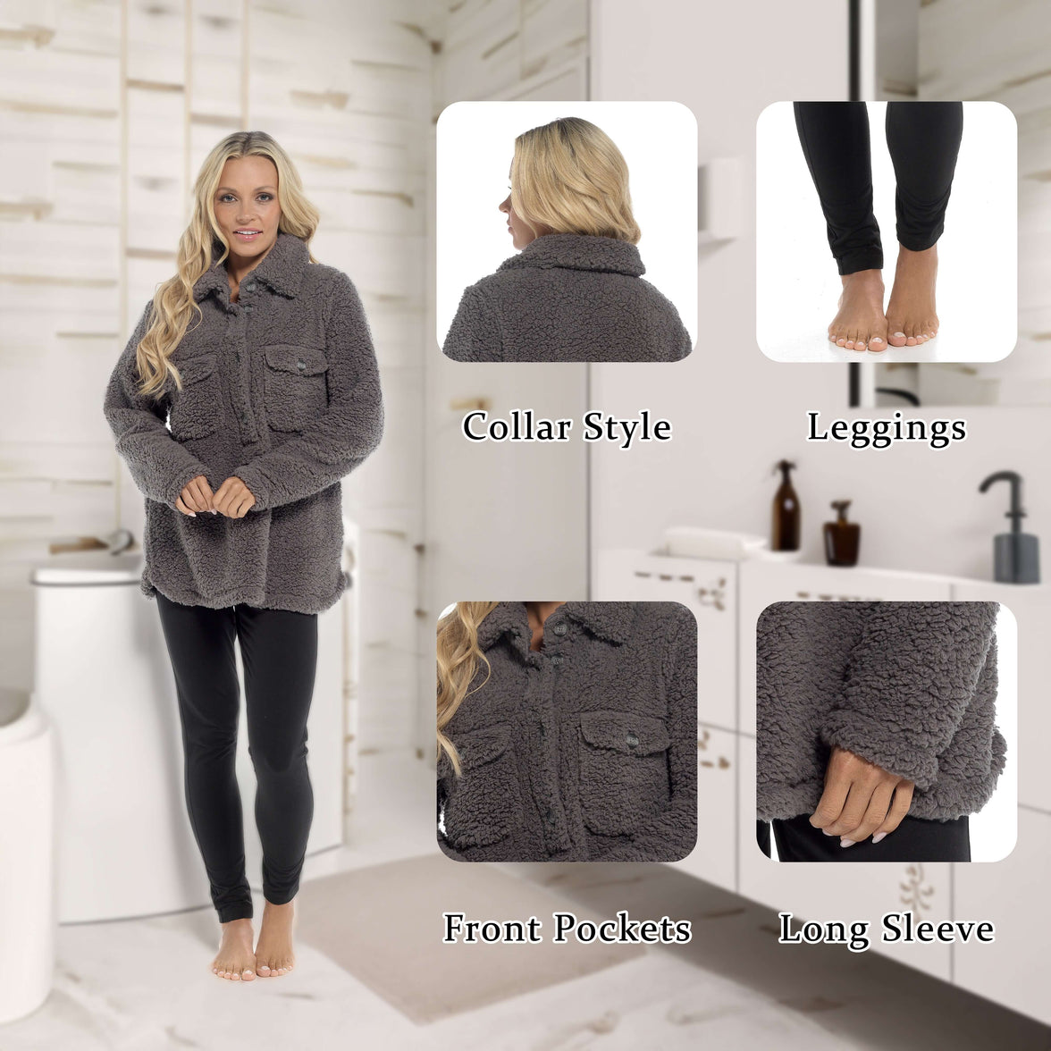 Women's Ultra-Soft Sherpa Lounge Set Long Sleeve Top and Leggings with Double Pockets Cozy Pajamas for Chilly Days Multiple Sizes Daisy Dreamer Pyjamas