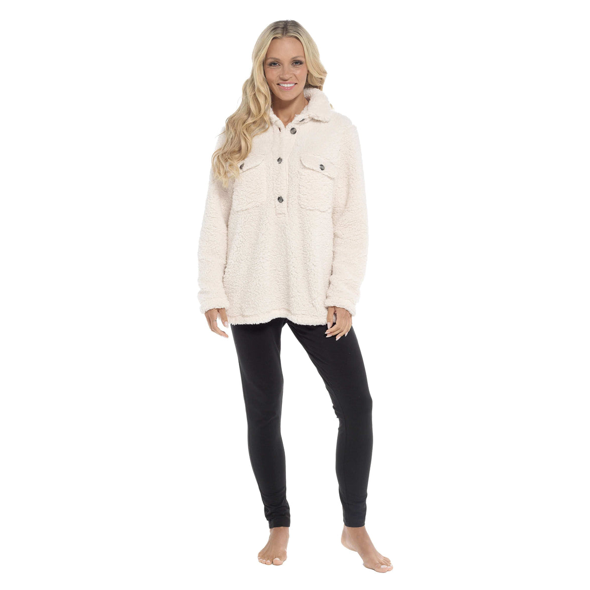 Women's Ultra-Soft Sherpa Lounge Set Long Sleeve Top and Leggings with Double Pockets Cozy Pajamas for Chilly Days Multiple Sizes Daisy Dreamer SMALL | UK 8-10 / CREAM Pyjamas