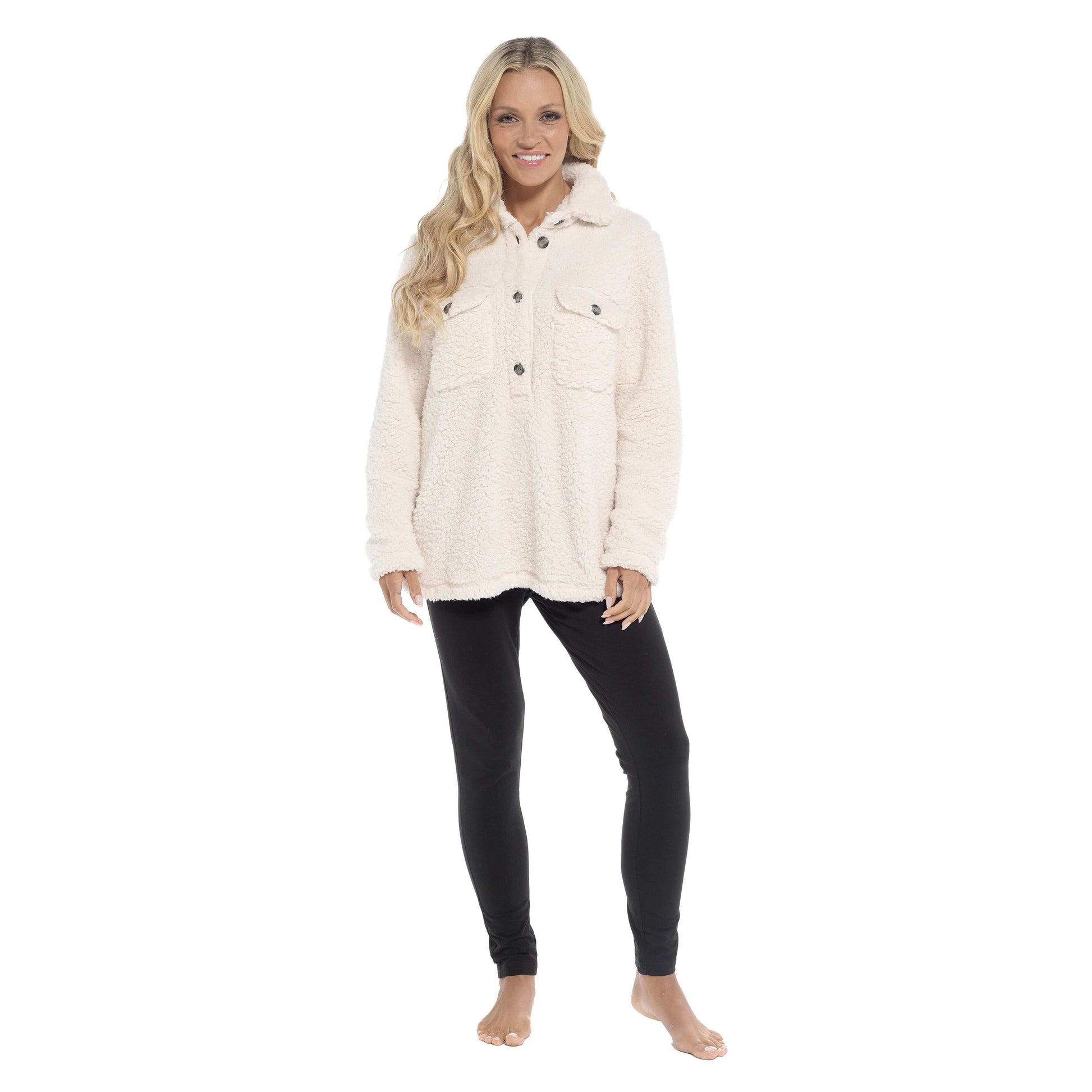 Women's Ultra-Soft Sherpa Lounge Set Long Sleeve Top and Leggings with Double Pockets Cozy Pajamas for Chilly Days Multiple Sizes Daisy Dreamer SMALL | UK 8-10 / CREAM Pyjamas