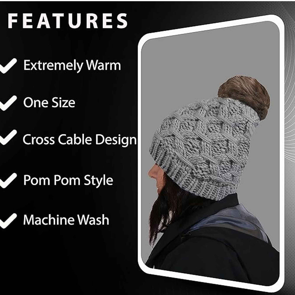 Women's Waterproof Thinsulate Insulated Chunky Beanie Winter Hat with Pom Pom Bobble Warm Cable Knit Ideal for Skiing and Hiking by Sock Stack Hats