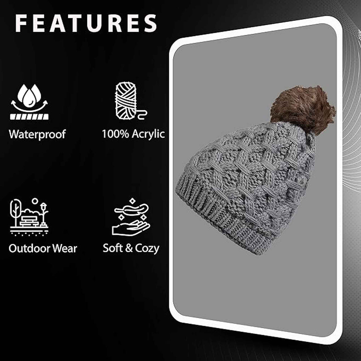 Women's Waterproof Thinsulate Insulated Chunky Beanie Winter Hat with Pom Pom Bobble Warm Cable Knit Ideal for Skiing and Hiking by Sock Stack Hats