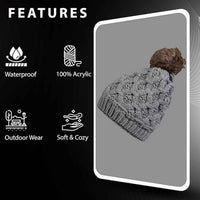 Women's Waterproof Thinsulate Insulated Chunky Beanie Winter Hat with Pom Pom Bobble Warm Cable Knit Ideal for Skiing and Hiking by Sock Stack Hats