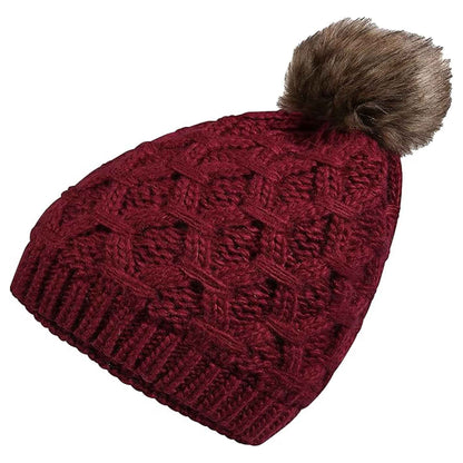 Women's Waterproof Thinsulate Insulated Chunky Beanie Winter Hat with Pom Pom Bobble Warm Cable Knit Ideal for Skiing and Hiking by Sock Stack MULBERRY Hats