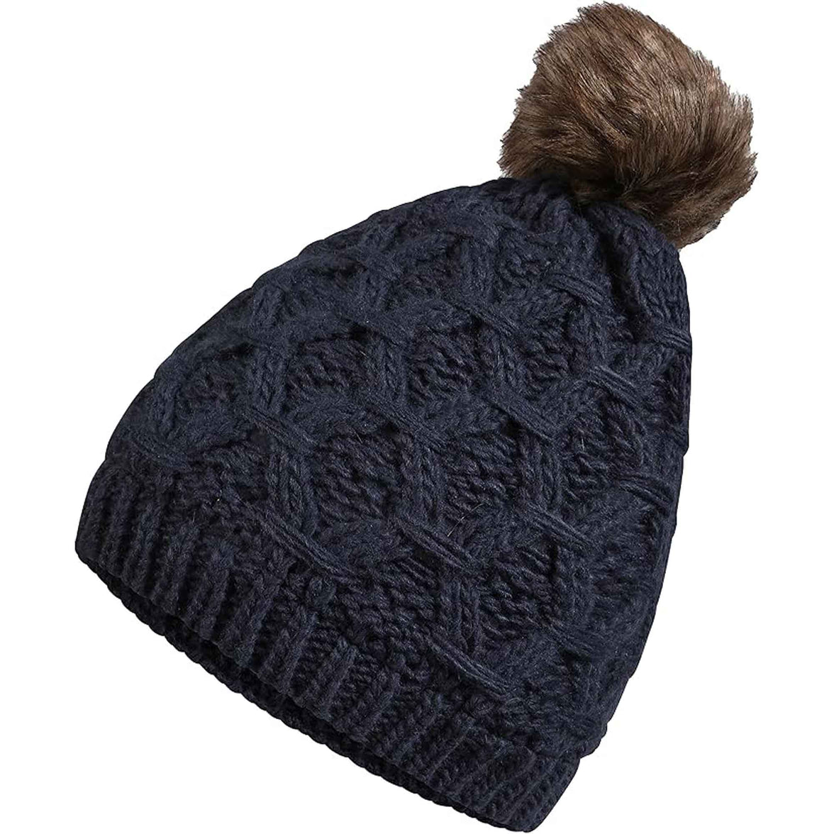 Women's Waterproof Thinsulate Insulated Chunky Beanie Winter Hat with Pom Pom Bobble Warm Cable Knit Ideal for Skiing and Hiking by Sock Stack PETROL Hats