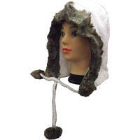 Women's Winter Chunky Knit Hood Hat with Faux Fur Trim and Pom Poms Warm Acrylic One Size Fits All in Cream Beige and Black by Sock Stack Hats