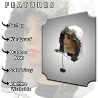 Women's Winter Chunky Knit Hood Hat with Faux Fur Trim and Pom Poms Warm Acrylic One Size Fits All in Cream Beige and Black by Sock Stack Hats