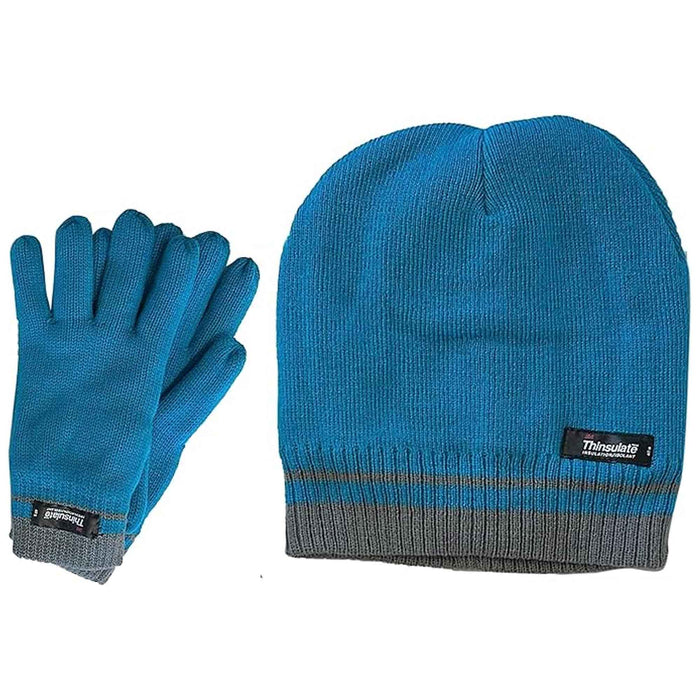 Women's Winter Hat and Gloves Set with 3M Thinsulate Insulation and Stylish Stripe Design in Multiple Colors for Warmth and Comfort by Sock Stack AQUA Hats