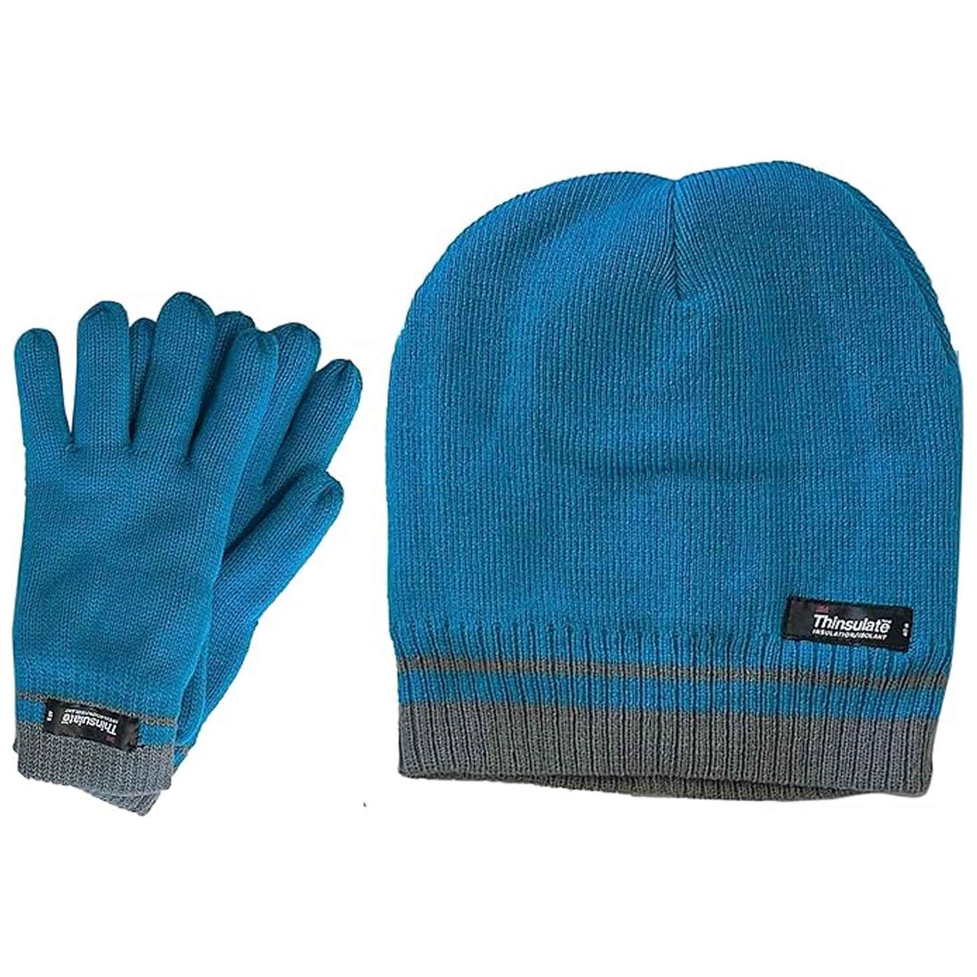 Women's Winter Hat and Gloves Set with 3M Thinsulate Insulation and Stylish Stripe Design in Multiple Colors for Warmth and Comfort by Sock Stack AQUA Hats