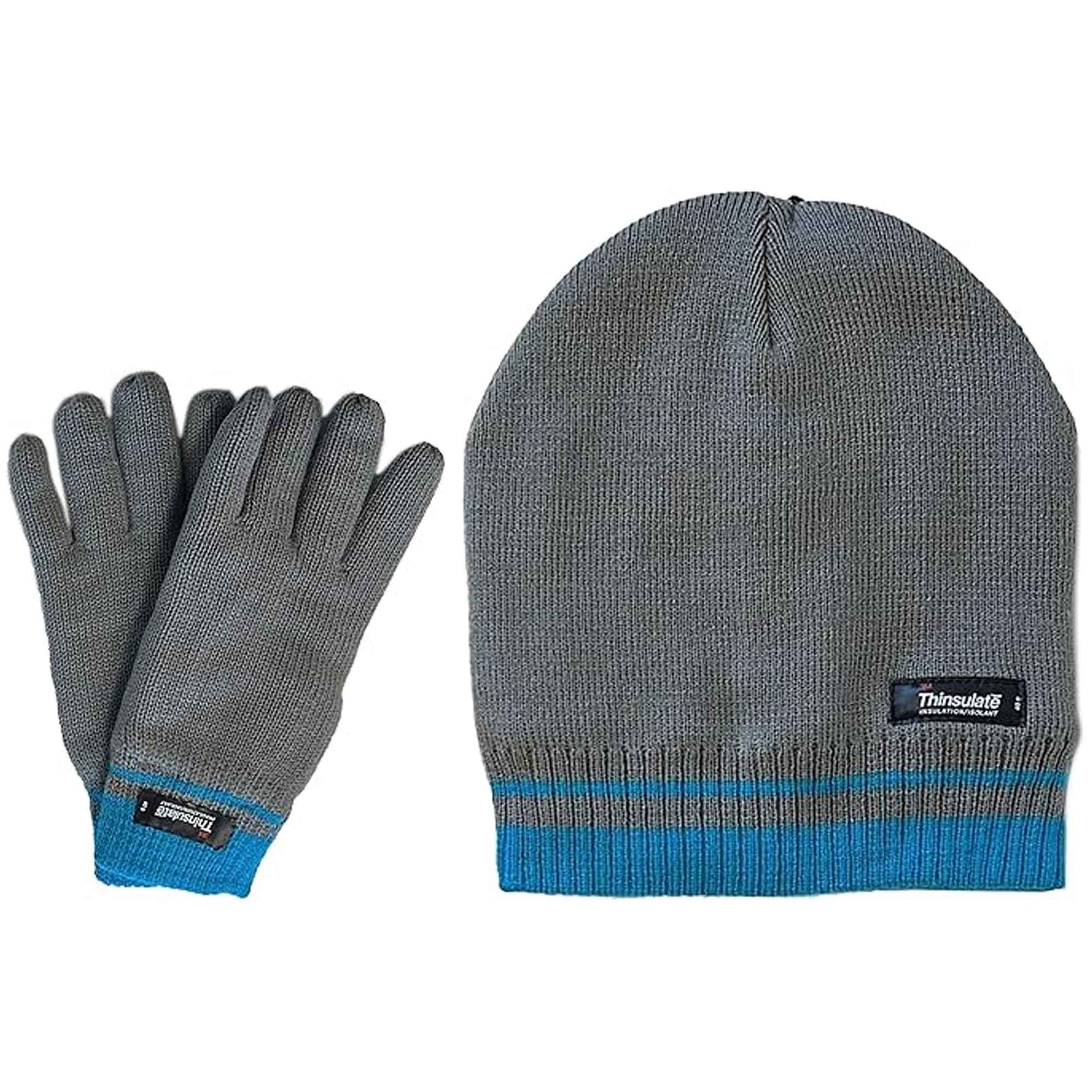 Women's Winter Hat and Gloves Set with 3M Thinsulate Insulation and Stylish Stripe Design in Multiple Colors for Warmth and Comfort by Sock Stack GREY/AQUA Hats