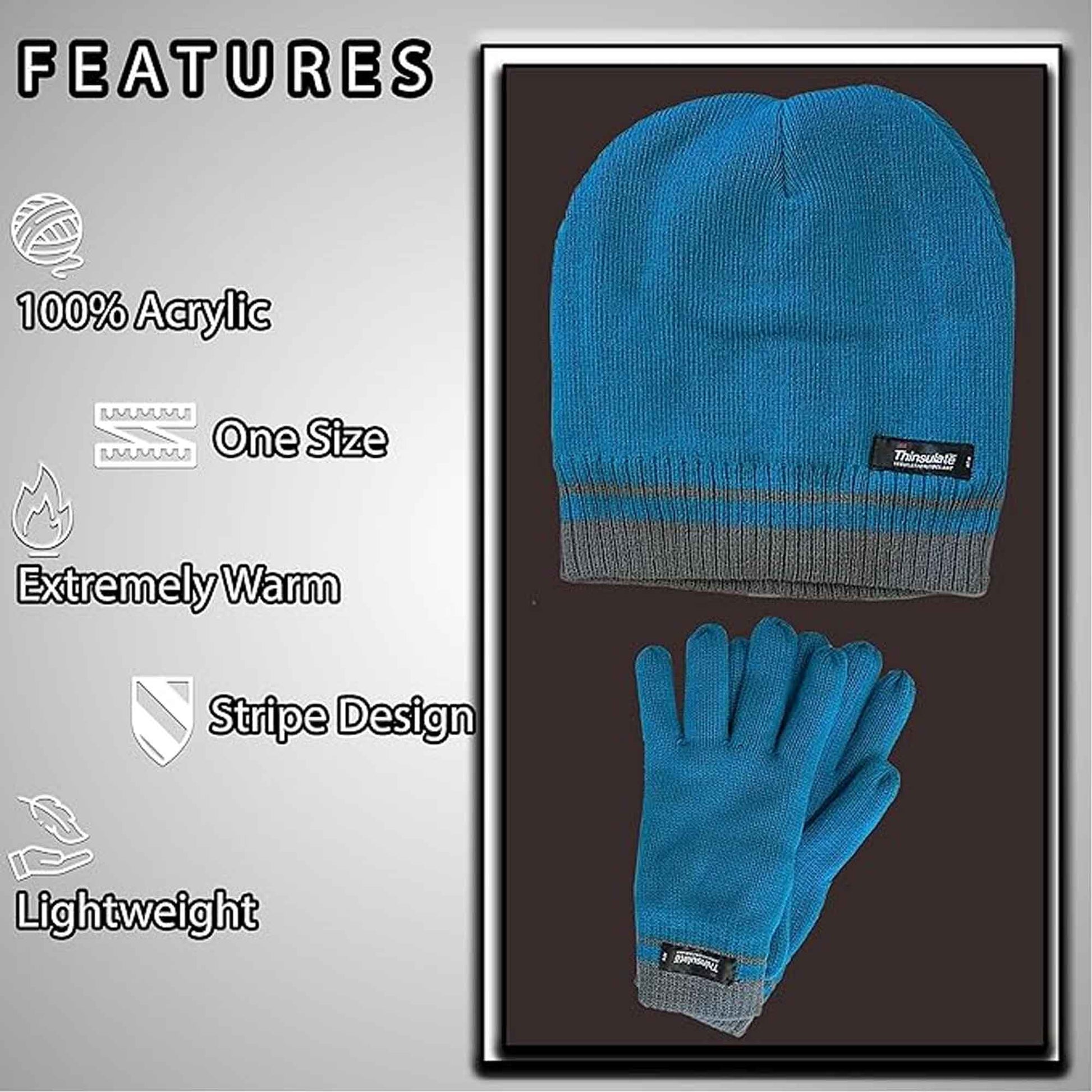 Women's Winter Hat and Gloves Set with 3M Thinsulate Insulation and Stylish Stripe Design in Multiple Colors for Warmth and Comfort by Sock Stack Hats