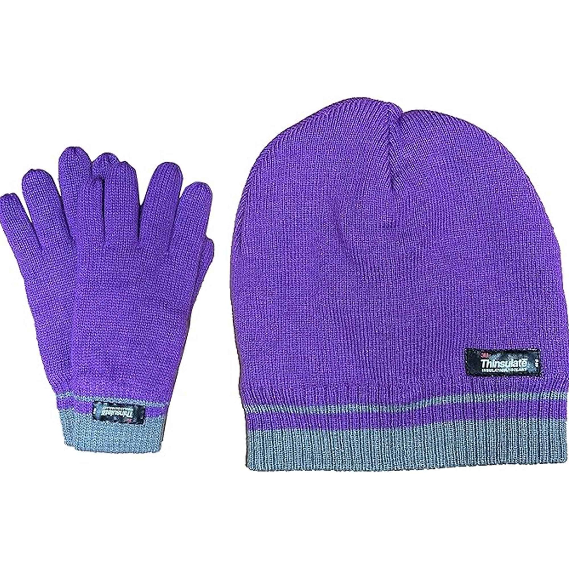 Women's Winter Hat and Gloves Set with 3M Thinsulate Insulation and Stylish Stripe Design in Multiple Colors for Warmth and Comfort by Sock Stack LILAC Hats