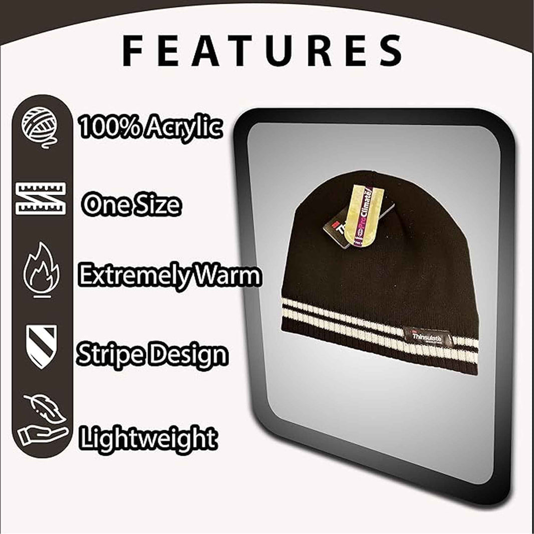 Women's Winter Thermal Beanie Hat with Striped Design and 3M Thinsulate Insulation Warm Acrylic Knit Cap for Cold Weather Fashion Black Red Navy Purple by Sock Stack Hats