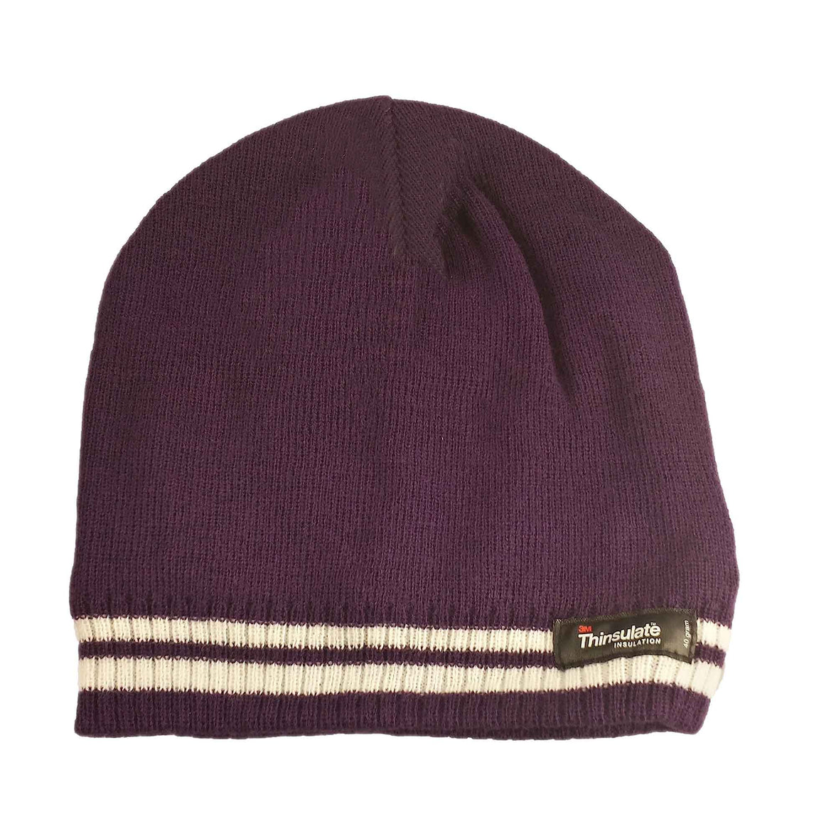 Women's Winter Thermal Beanie Hat with Striped Design and 3M Thinsulate Insulation Warm Acrylic Knit Cap for Cold Weather Fashion Black Red Navy Purple by Sock Stack PURPLE Hats