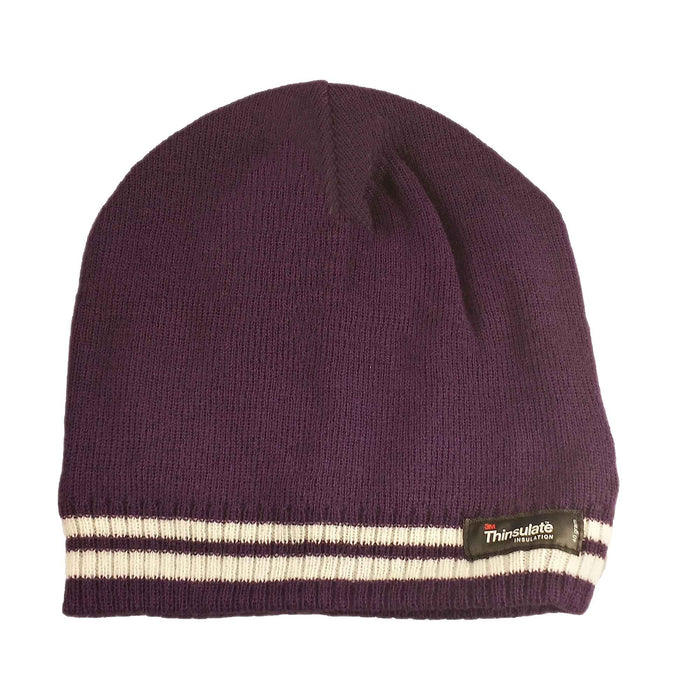 Women's Winter Thermal Beanie Hat with Striped Design and 3M Thinsulate Insulation Warm Acrylic Knit Cap for Cold Weather Fashion Black Red Navy Purple by Sock Stack PURPLE Hats